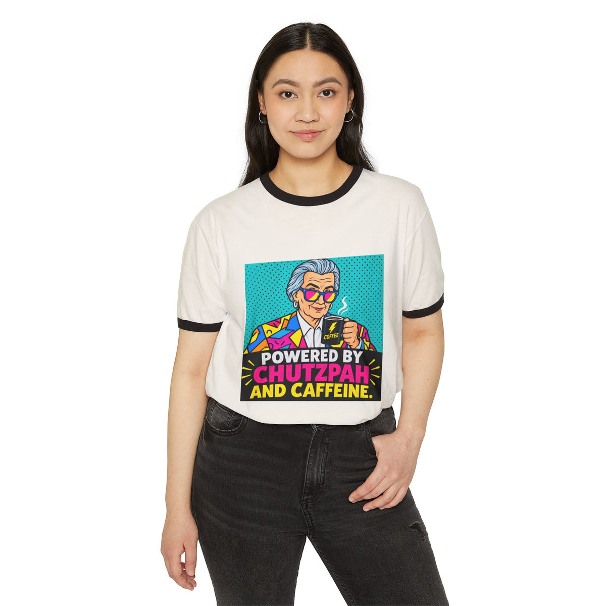Powered by Chutzpah and Caffeine Ringer T-Shirt
